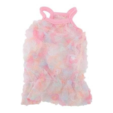 Kirjailtu lemmikkieläinten mekko henkseleillä, hengittävä tylli ja kukkahame koirille ja kissoille - Pieni