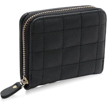 Damplånbok, PU-läderplånbok med flera kortfack och fack, dam dragkedja kreditkortshållare svart