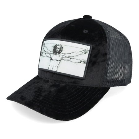 Public Domain - Black - trucker - Cap - Vitruvian Man Patch Velvet Black Trucker - Hatstore