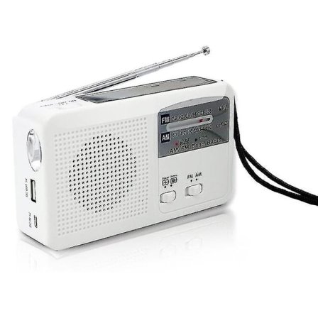 Nödradio med solceller och handvev, självdriven, batteri USB-laddning FM/AM-radio LED-ficklampa telefonladdare
