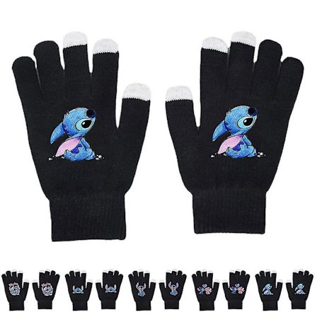 Unisex Stitch Tecknad Helfingerhandskar Varma Vinter Tryckta Stickade Vantar