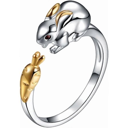 Kaninring Kvinnlig Maskot Presenter till Vänner Ringar Present Litet Ringset Silver