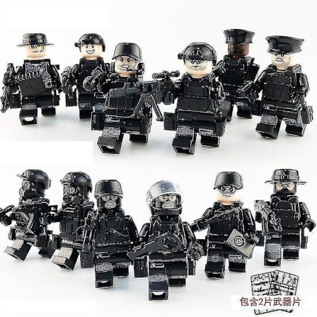 12pcs Black Swat Police Minifigure Building Block Accessories Military Toy