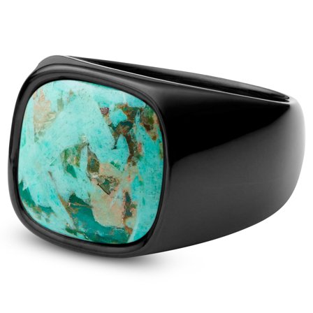 Len Chrysocolla Gunmetal Gravel Ring for Men - Rings with stones