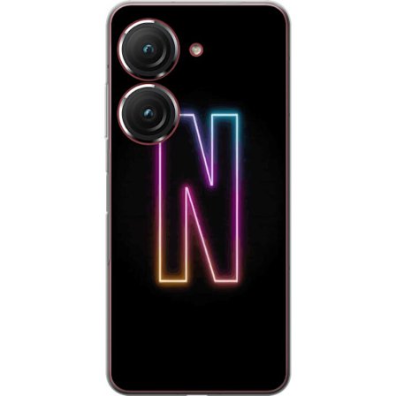 Yhteensopiva Puhelinkuori Asus Asus Zenfone 9 Minimalistinen neonkirjain N värinvaihtuvassa valossa mustaa taustaa vasten