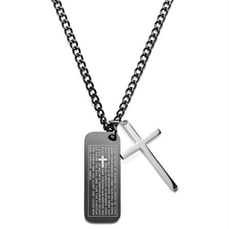 Colier Icarus Rowan cu o cruce din oțel & pandantiv dog tag negru pentru bărbați - Dog tags
