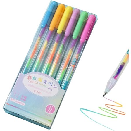 6 stk. farver gel penne gel penne regnbue gel penne, 0,8 mm magisk gel blæk penne regnbue gel penne til scrapbooking farvelægning tegning håndværk