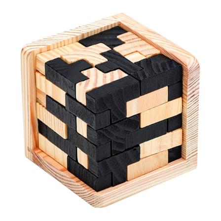 Liten Trä Hjärnteaser Pussel Kuber Stress Relief Tidig pedagogisk leksak för barn Vuxna 54T