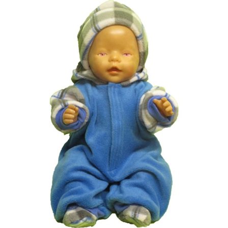 Mellanblå/rutig fleeceoverall till Baby Born, dockkläder.