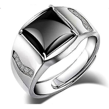 Svart Agat Ring Herr Öppningsbar Justerbar Ring Mode Herr Smycken Kopparnickel Gåva