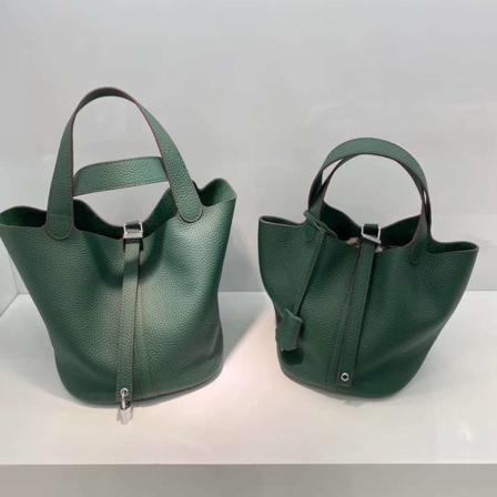 Kvinder Dame Håndtaske Første Lag Koskind Grøntsagskurv Blød Læder Bucket Bag Large Emerald