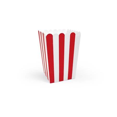 6 Red and White Paper Popcorn Boxes 7 x 12.5 cm