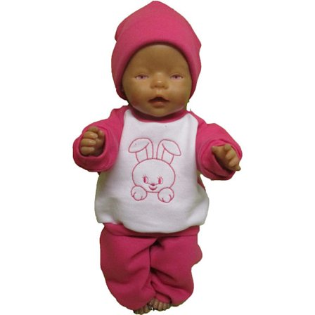 Cerise/vit joggingset med kanin till Baby Born, dockkläder.