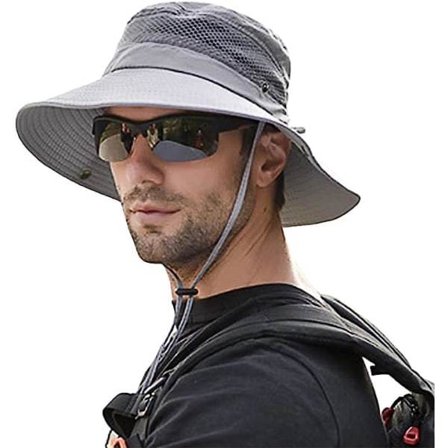 Sun Hat Men UV Protection Safari Hat Summer Outdoor Fishing Cap Grey
