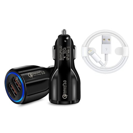 Quick Charge 3.0 Billaddare med iPhone Lightning laddare 2M