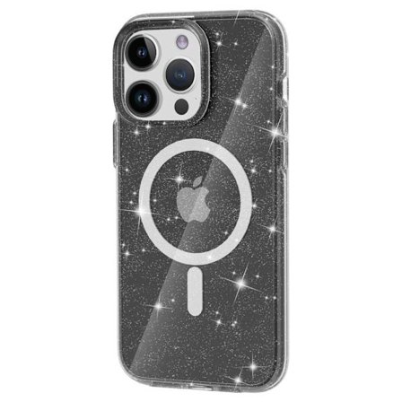 SKALO iPhone 15 Pro Max Glitter Magnetic Ring TPU Suojakuori - Musta