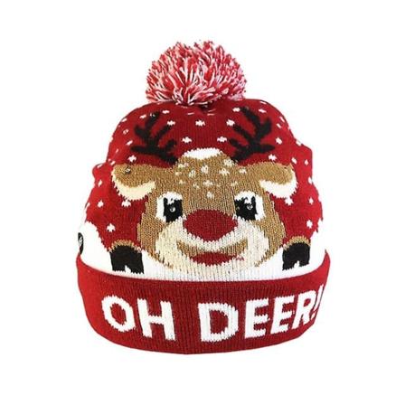 1 stk Led Julehuer Sweater Strikket Beanie Red