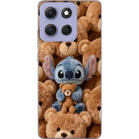 Kompatibel Mobilcover til Motorola Moto G86 Stitch omgivet af brune teddybjørne med en lille teddybjørn i armene i en sød og hyggelig kawaii-design