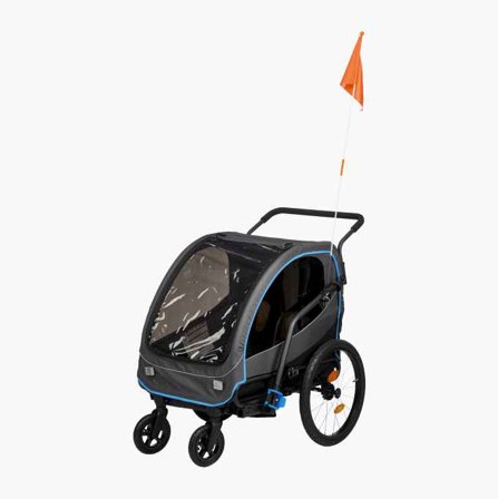 Biltema - Sykkelvogn for 1-2 Barn, Fleksibel og Brukervennlig, med Parkeringsbrems og Polyesterkalesje, Inkluderer Insektsnett og Regntrekk