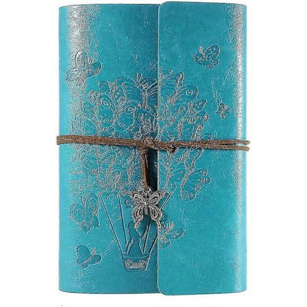 Læder notesbog - a5 præget klassisk (blå)