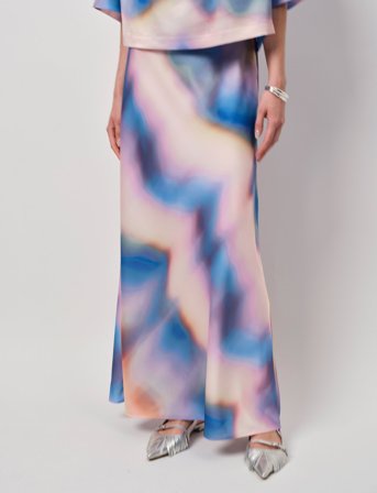 Dante6 Dante6-Keshin Printed Satin Maxi Skirt - Blue - 42