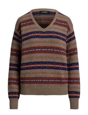 Lauren Ralph Lauren | Fair Isle Cotton-Linen V-Neck Sweater | L