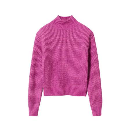 Mango Ribstrikket sweater med høj hals Lilla, Dame