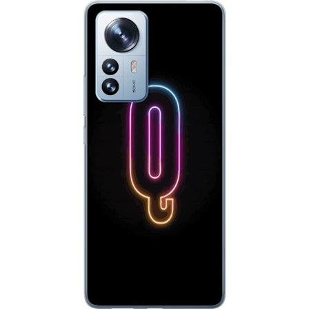 Yhteensopiva Puhelinkuori Xiaomi Xiaomi 12 Pro Minimalistinen neonkirjain Q kirkkaissa väreissä tummaa taustaa vasten