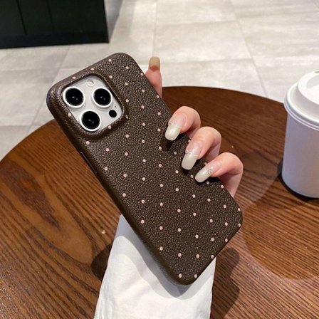 Etui til iPhone 13PROMAX Brun Polka Dots læder ripple dots blød klassisk