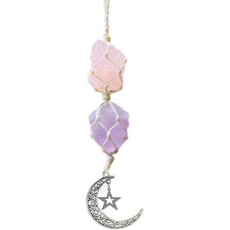 Hänge i rosenkvarts och ametist – kristallhänge för bilen – hänge för bilen – läkande kristall – reiki för meditation och skydd (RoseCrystal+Amethyst)
