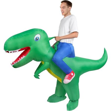 Dinosaurkostyme, luksuriøst oppblåsbart dinosaurkostyme T-Rex oppblåsbart kostyme for voksne barn, morsomme ridbare grønne dinosaur Halloween-kostymer