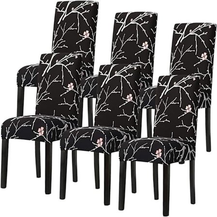 6 st Stretch Stolskydd (Svart, Utmärkande), Tryckt Matbord