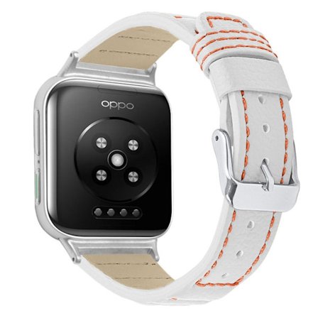 Oppo Watch (46mm) urrem i ægte okselæder - Hvid