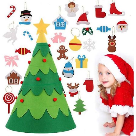 3D DIY Filt Juletræssæt, Juletræspynt Kit til Børn med 18 Pynt, Julegaver Nytårsjulepynt