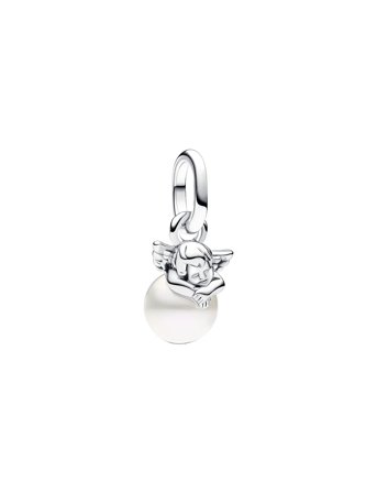 Pandora Cupid Angel Sterling Silver Mini Dangle With Treated Freshwater Cultured Pearl - Silver - ONE SIZE