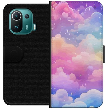 Kompatibelt Lommeboketui til Xiaomi Mi 11 Pro Søt enhjørning med regnbuefarget hår mot en stjernebelagt pastellbakgrunn i kawaii-stil