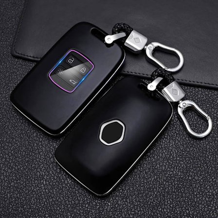 Renault nøglering med spænde - kulfiberfarve, blødt materiale, nøglering, slidstærkt, til Koleos Kadjar Megane Captur Espace