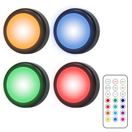 INF LED-spots 4-pak med 13 farver, dimmer og fjernbetjening