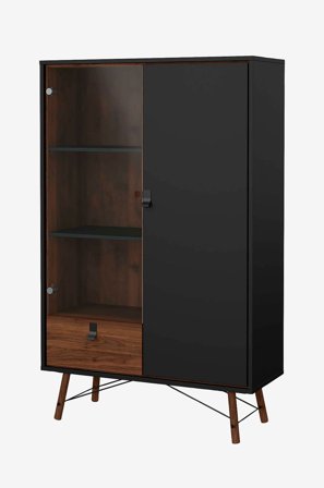 Tvilum - Vitrinskåp Ry 1 dörr + 1 glasdörr + 1 låda - Brun - Skåp - Från Homeroom