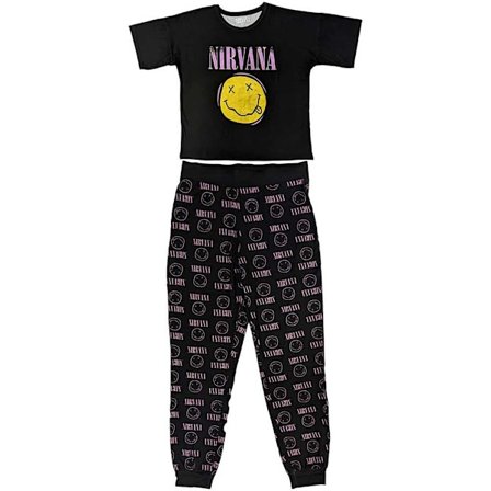 Nirvana Dam/Kvinnor Xerox Smile Pyjamas Set L Svart/Rosa