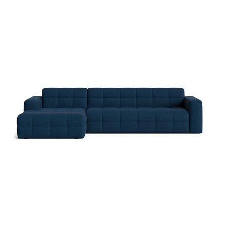 Paris Chaiselongue-Sofa, links, Aragon Blau, modernes Design mit Steppung, komfortable Polsterung, hochwertige Ausführung, Sitzmöbel 77cm