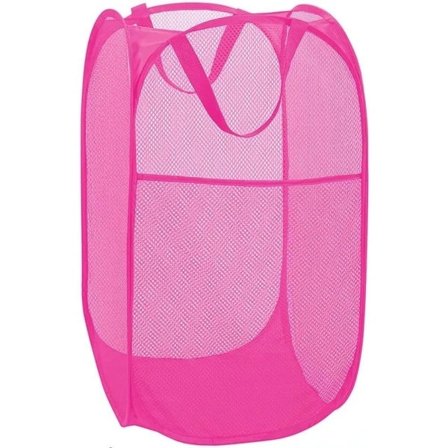 75L Deluxe Stark Mesh Pop-up Kleskurv med Sidelomme for Vaskerom, Bad, Barnerom, Studenthybel eller Reise Blush, 36x36x60cm