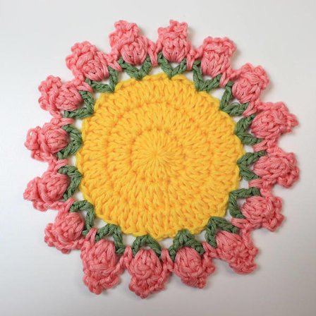 Sæt med 10 søde underlag, sjove lyserøde blomsterunderlag, hæklet plantepotteunderlagssæt til drikkevarer med blomsterpotteholder, sjovt blødt