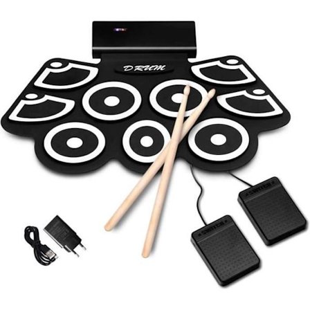 COSTWAY elektronisk trumma, inbyggda högtalare, bärbar roll-up trumma för nybörjare och barn Bluetooth och USB-funktion