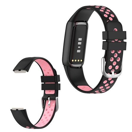 15.4mm Fitbit Luxe kaksivärinen silikonikellon hihna - Musta / Pinkki