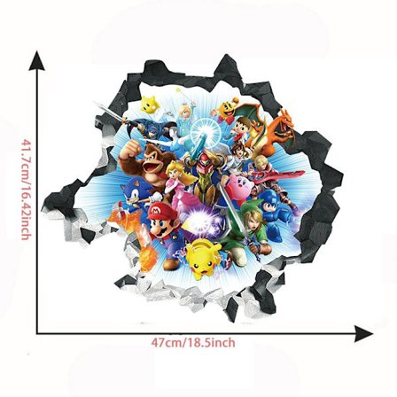 3D vægklistermærke, børns tegneserie soveværelse baggrund vægdekoration selvklæbende vægklistermærke, spilklistermærke 47*41,7cm