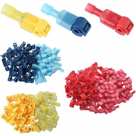 150 stk T-kabelkontakt Hurtigkobling Terminal Tee Hurtigkontakt og fullisolert kontaktsett - Rød x 60 stk, Blå x 50 stk, Gul x 40 stk
