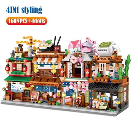 1608st Mini City Street View House Japansk butik 4 i 1 modell byggstenar Arkitektur Vänner Tegelstenar Leksaker för flickor Presenter Orange