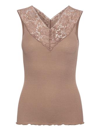 Silk Top W/ Lace Top Ærmeløs Top Beige Rosemunde