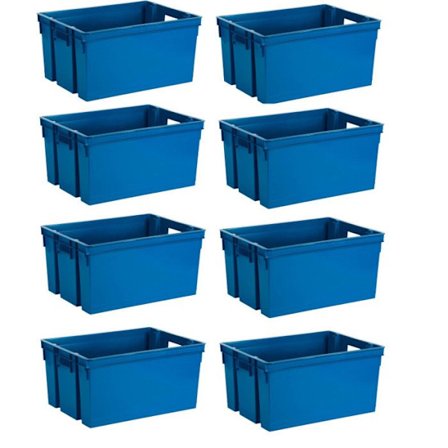 Set med 8 stapelbara och ihopfällbara 50 L förvaringslådor - Idealiska för logistik - Blå